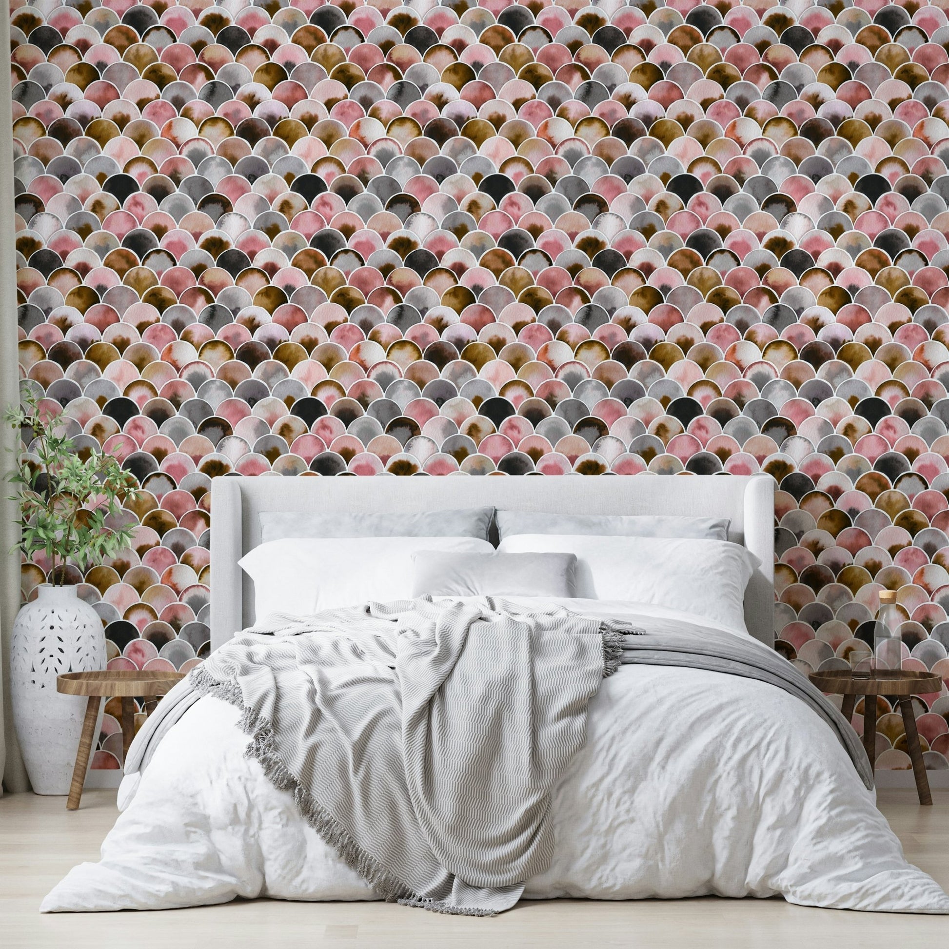 Japandi pink gold wall mural

