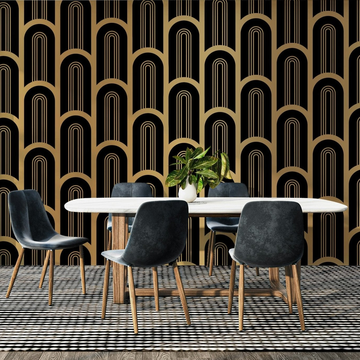 Luxury column wallpaper in black and gold, GD1992