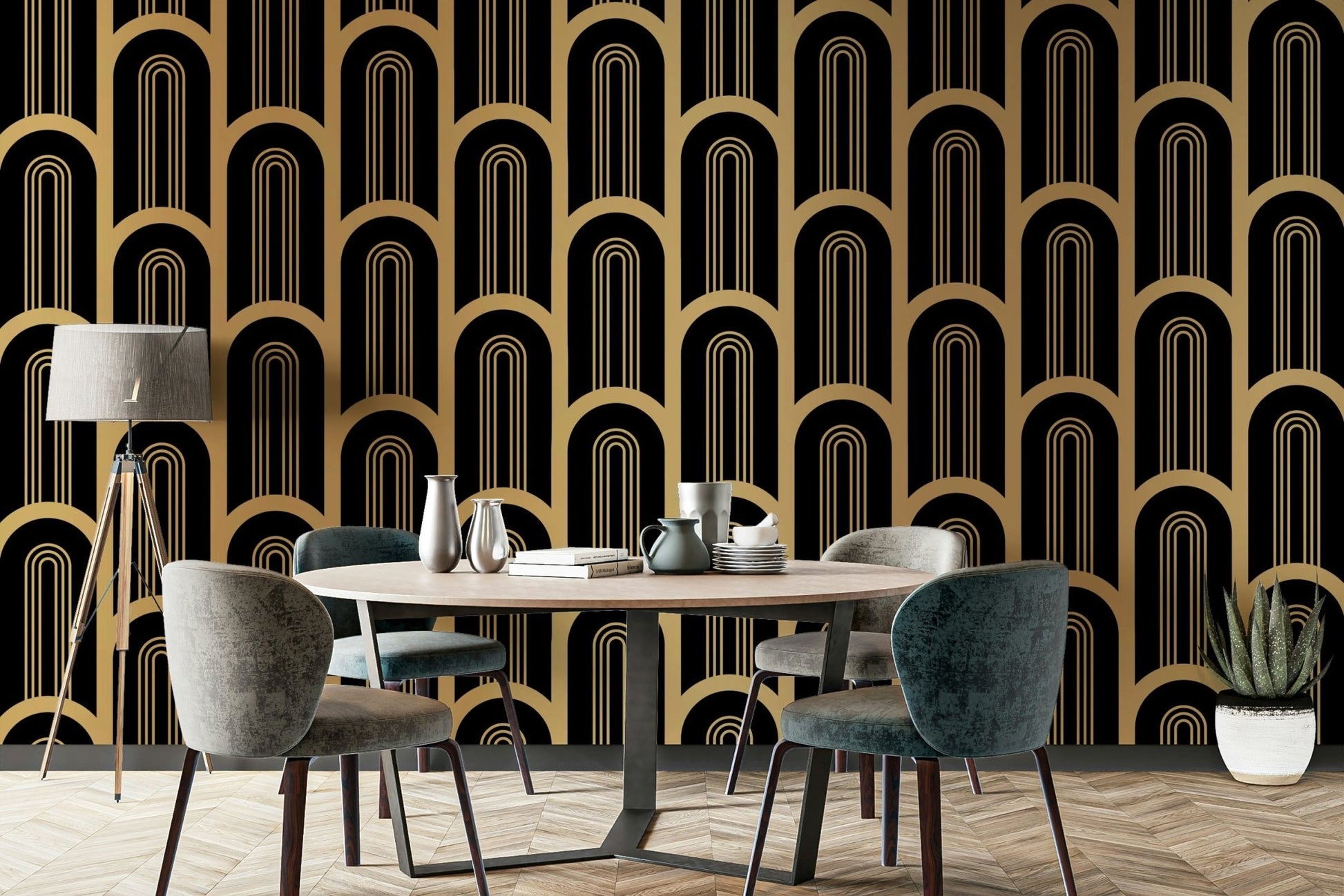 Glamorous wall mural with gold column accents, GD1992