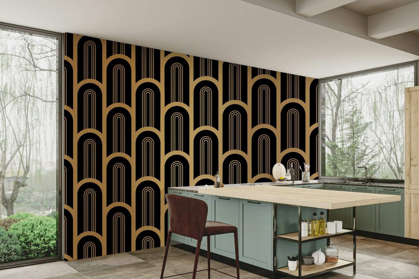 Black backdrop with gold decorative columns, GD1992