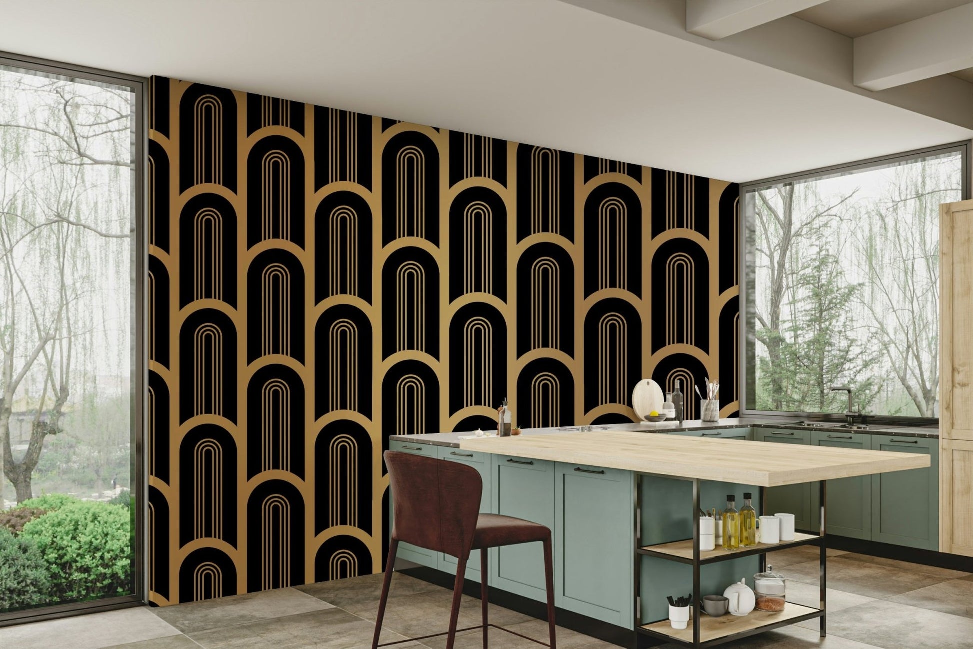 Black backdrop with gold decorative columns, GD1992