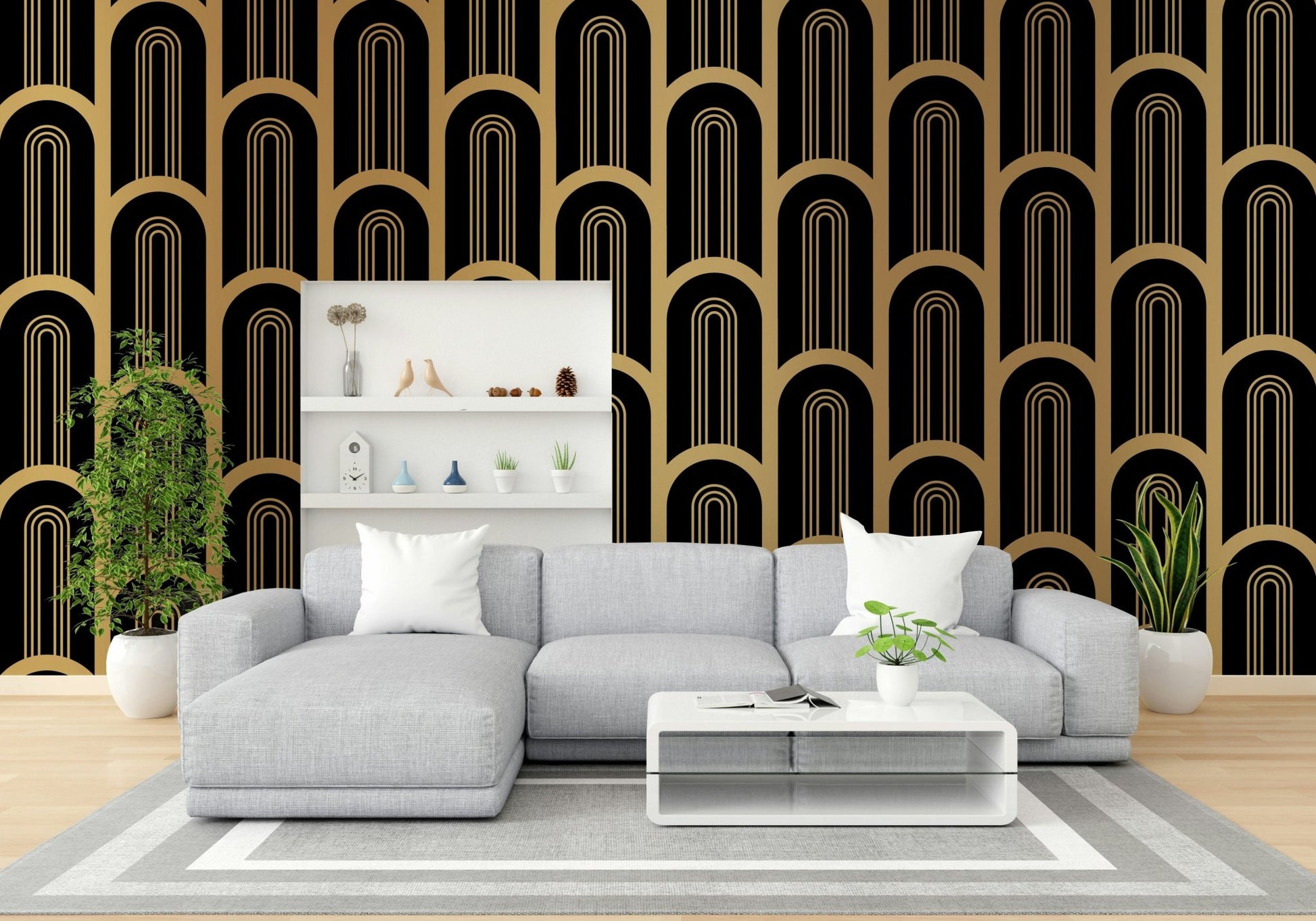 Gold and black patterned wallpaper in Art Deco, GD1992