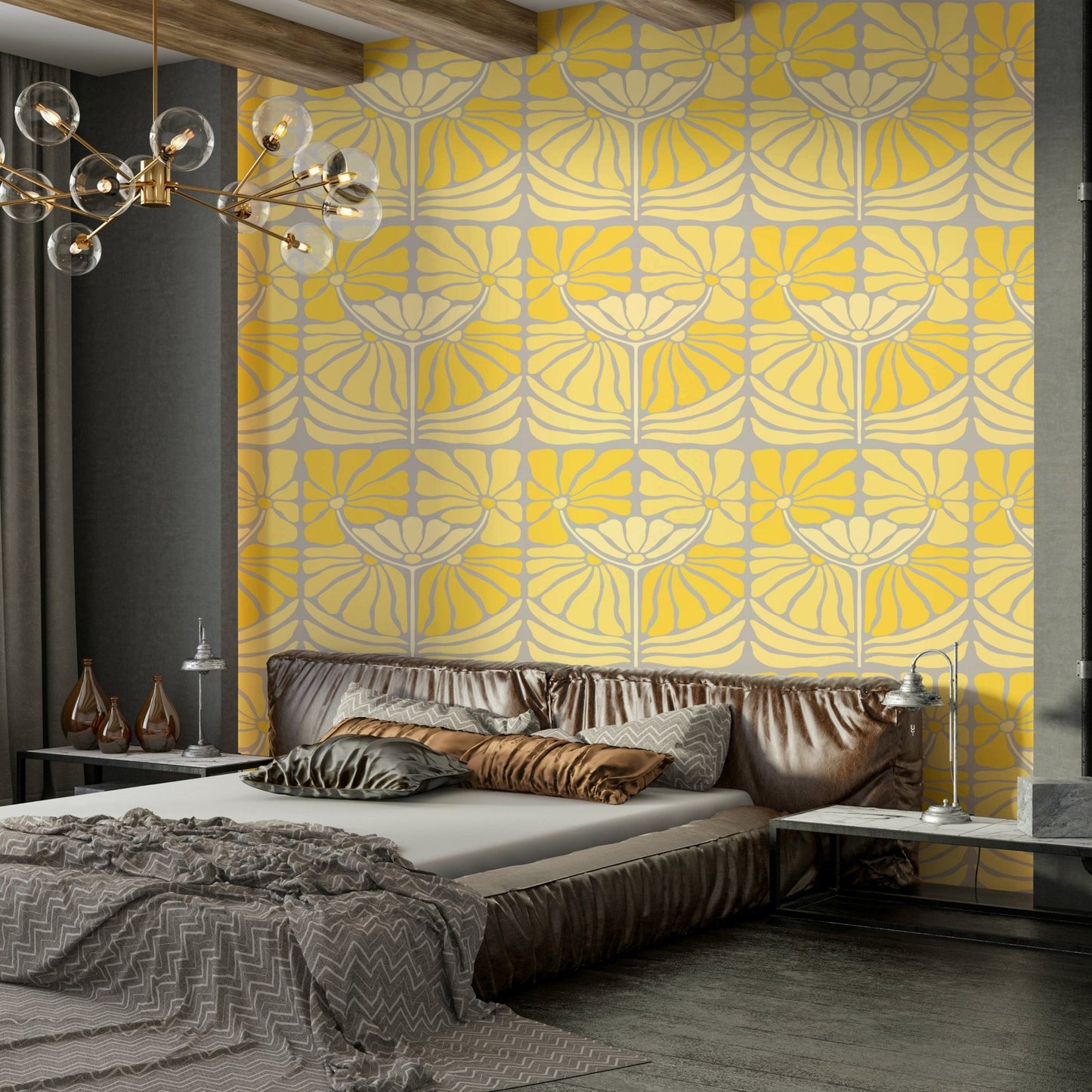 Abstract floral mural in modern Deco theme

