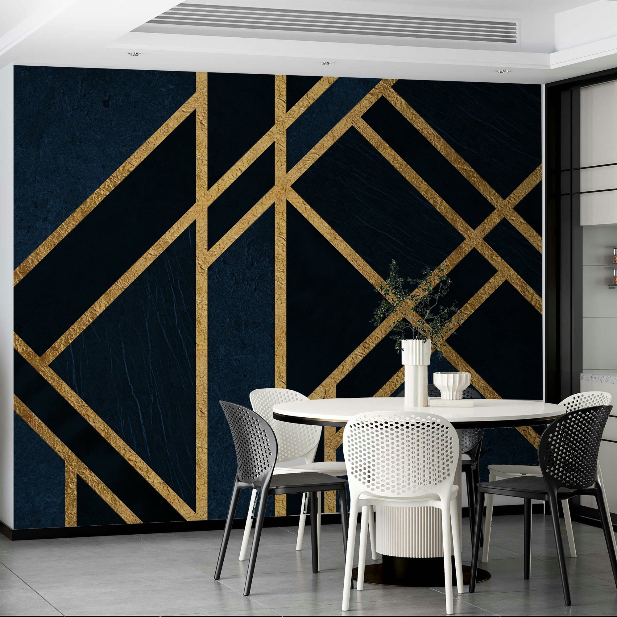 A geometric Art Deco Navy Blue and Gold Luxe Wall Mural GD5089
