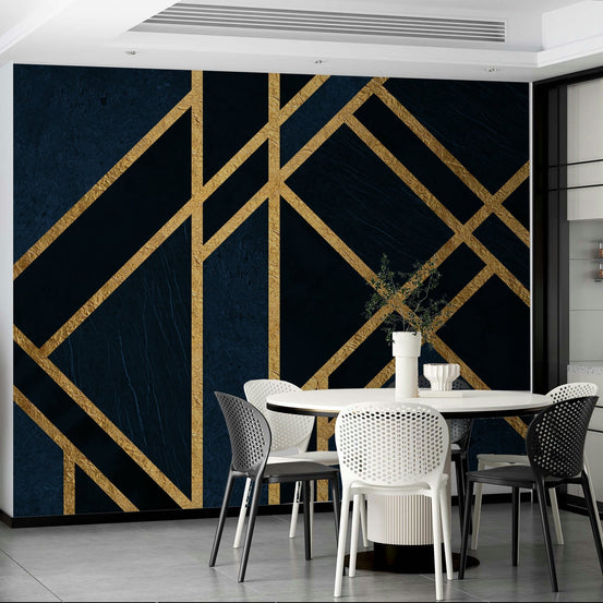 A geometric Art Deco Navy Blue and Gold Luxe Wall Mural GD5089