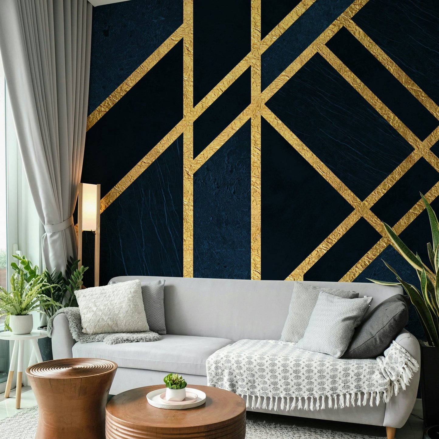 Art Deco Navy Blue and Gold Luxe Wall Mural
