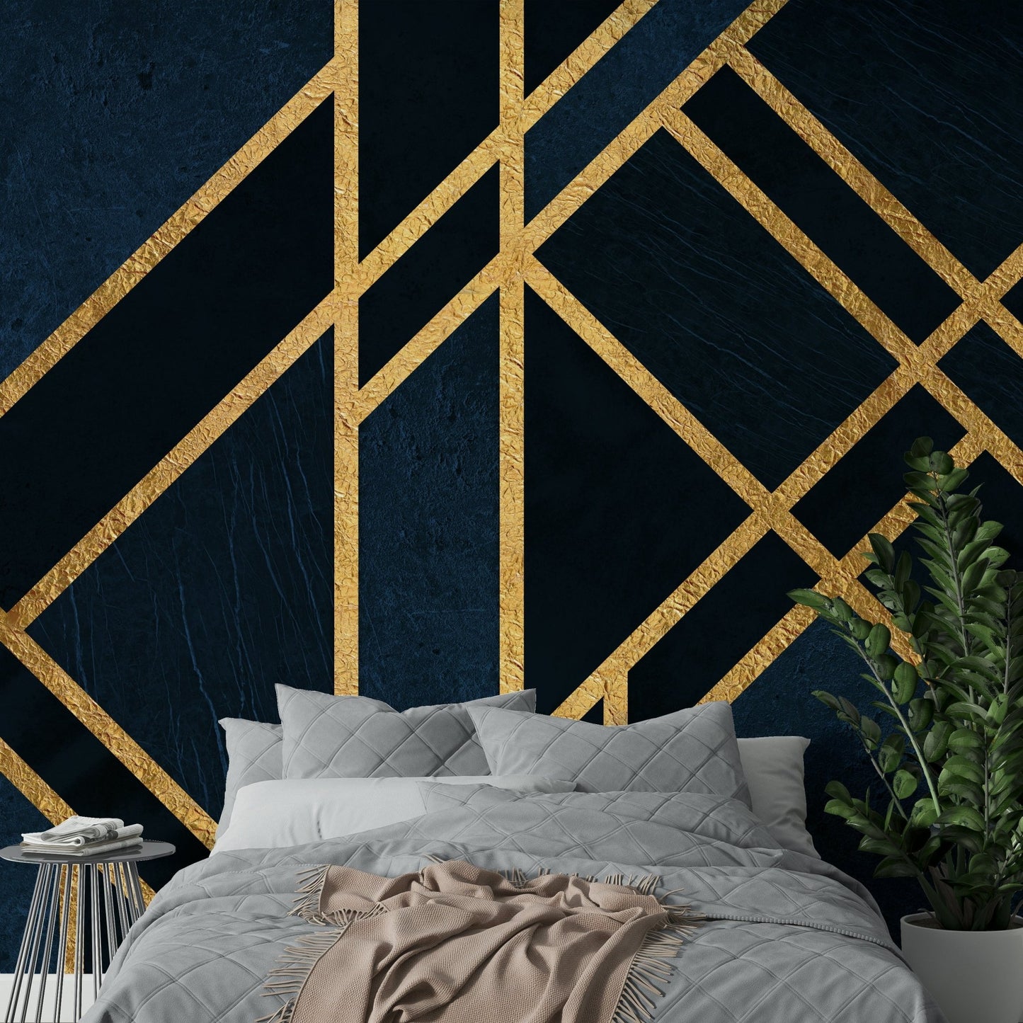 Art Deco Navy Blue and Gold Luxe Wall Mural