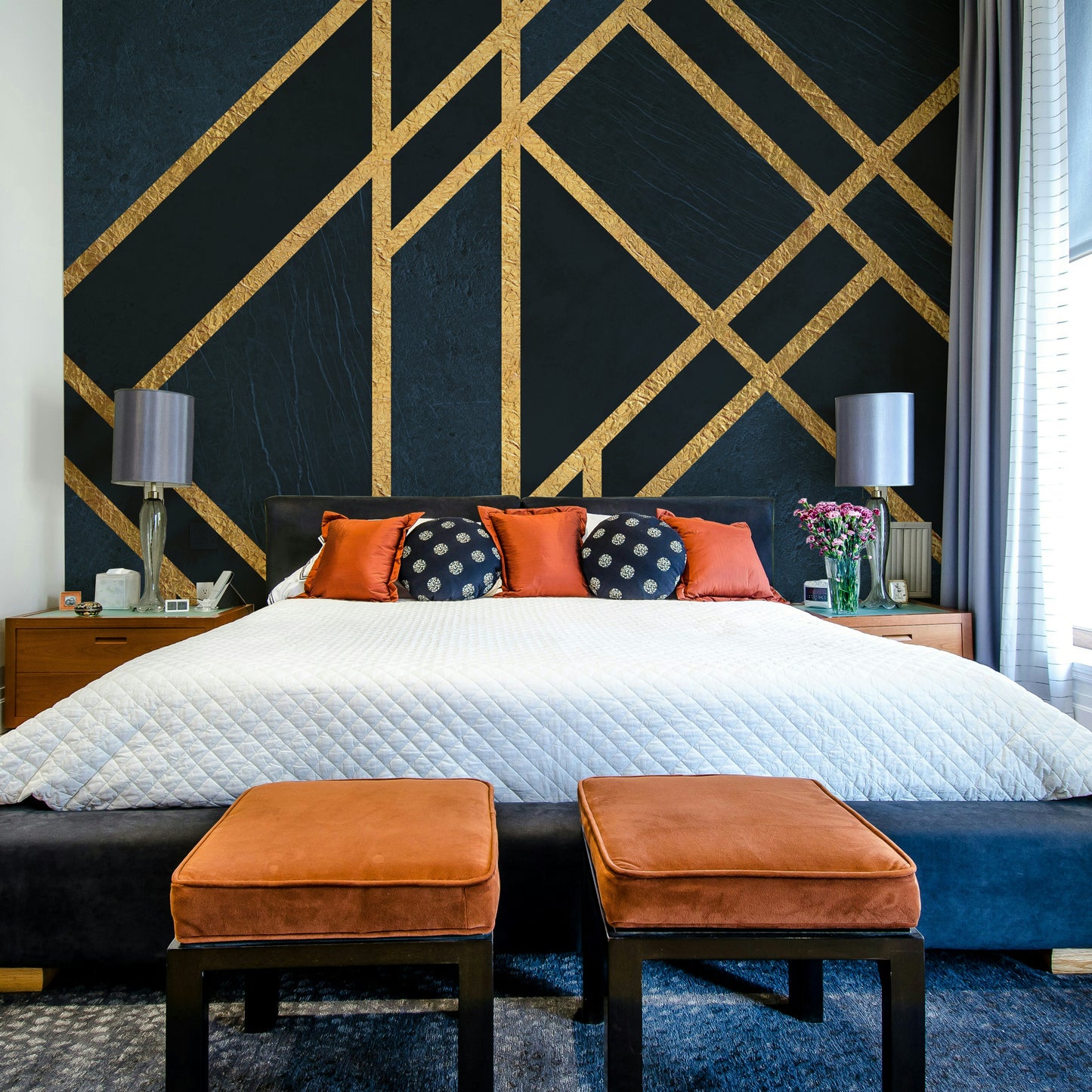 Art Deco Navy Blue and Gold Luxe Wall Mural