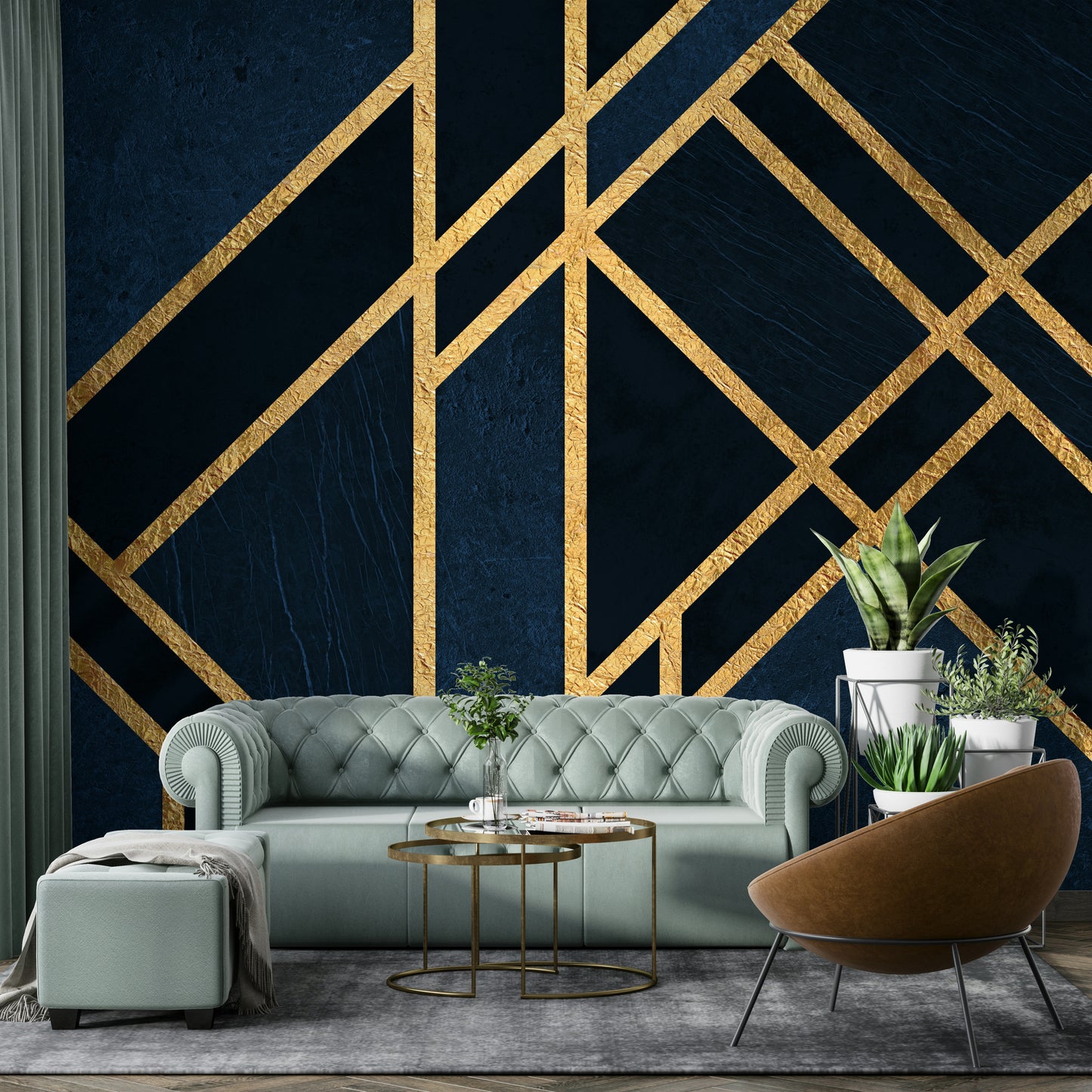 Art Deco Navy Blue and Gold Luxe Wall Mural