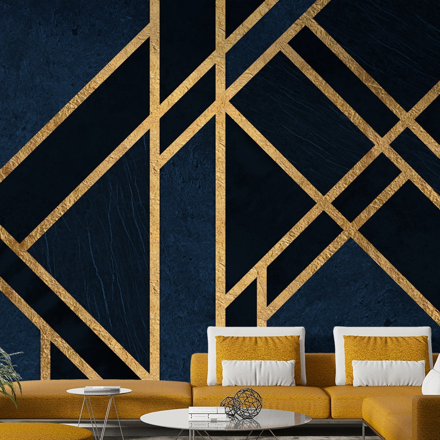 Art Deco Navy Blue and Gold Luxe Wall Mural