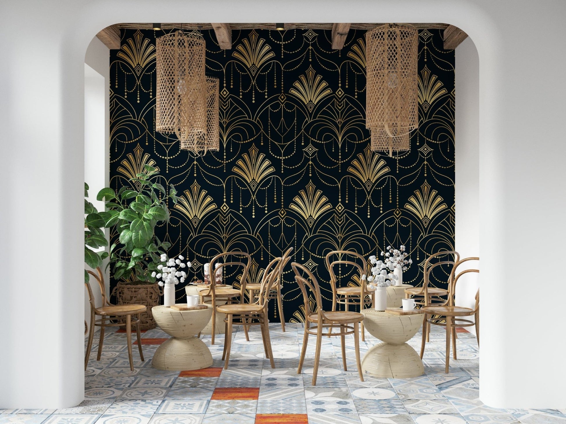 A serene abstract pattern wall mural for opulent decor., GD5942