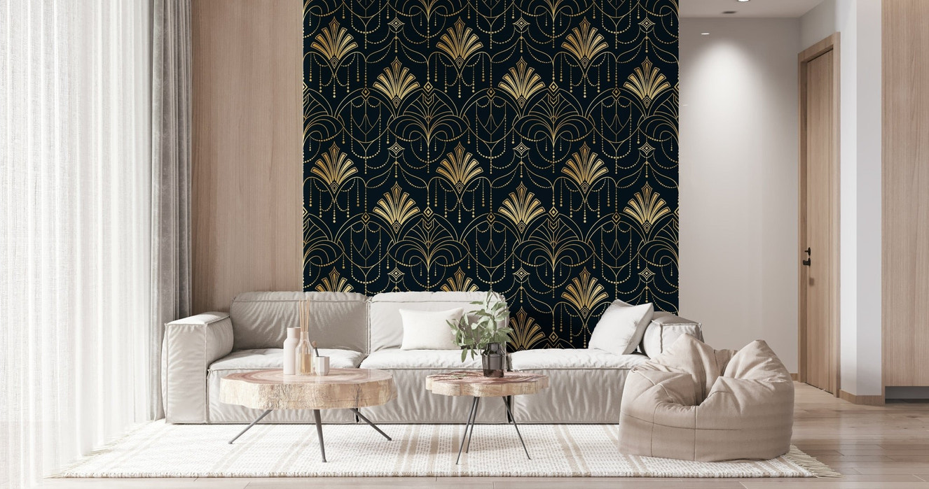 A beautiful Art Deco geometric wallpaper mural with luxurious patterns.