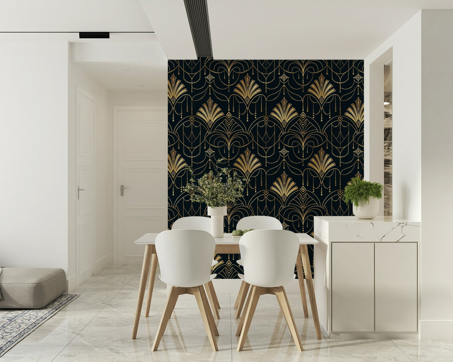 A calming modern pattern wallpaper mural that defines a space., GD5942