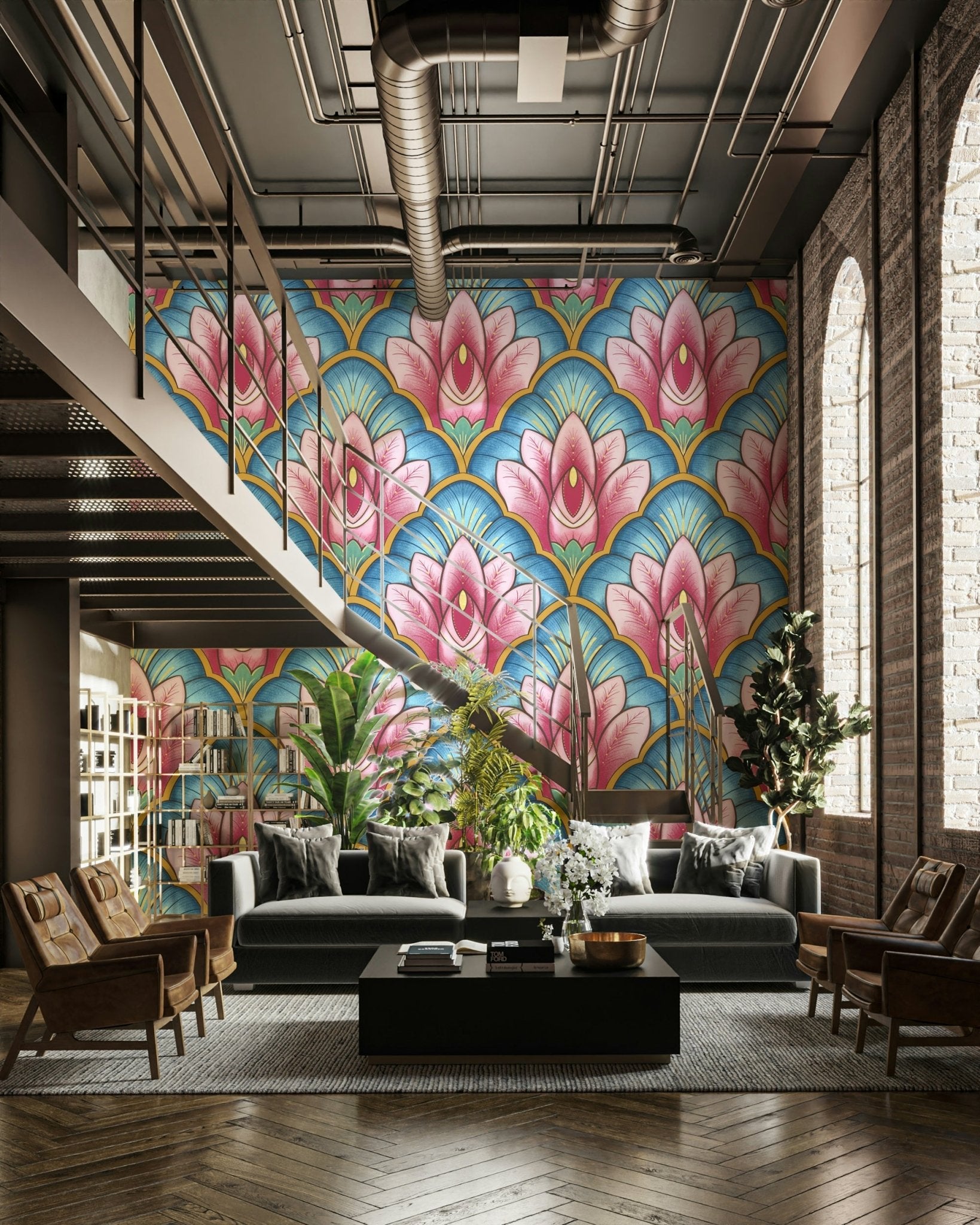 Art Deco Pink Lotus Wallpaper⁠ GD3937