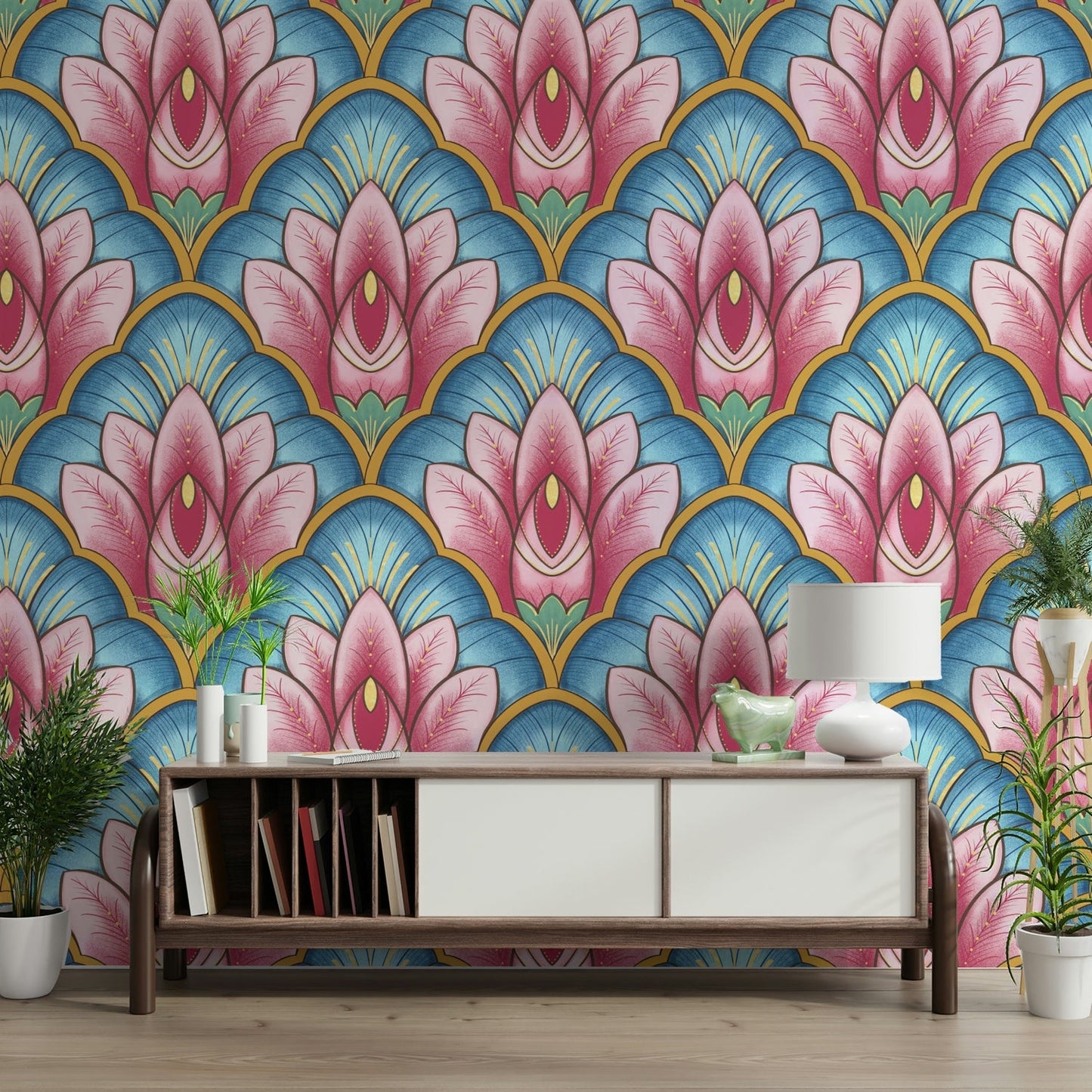 Art Deco Pink Lotus Wallpaper⁠ GD3937
