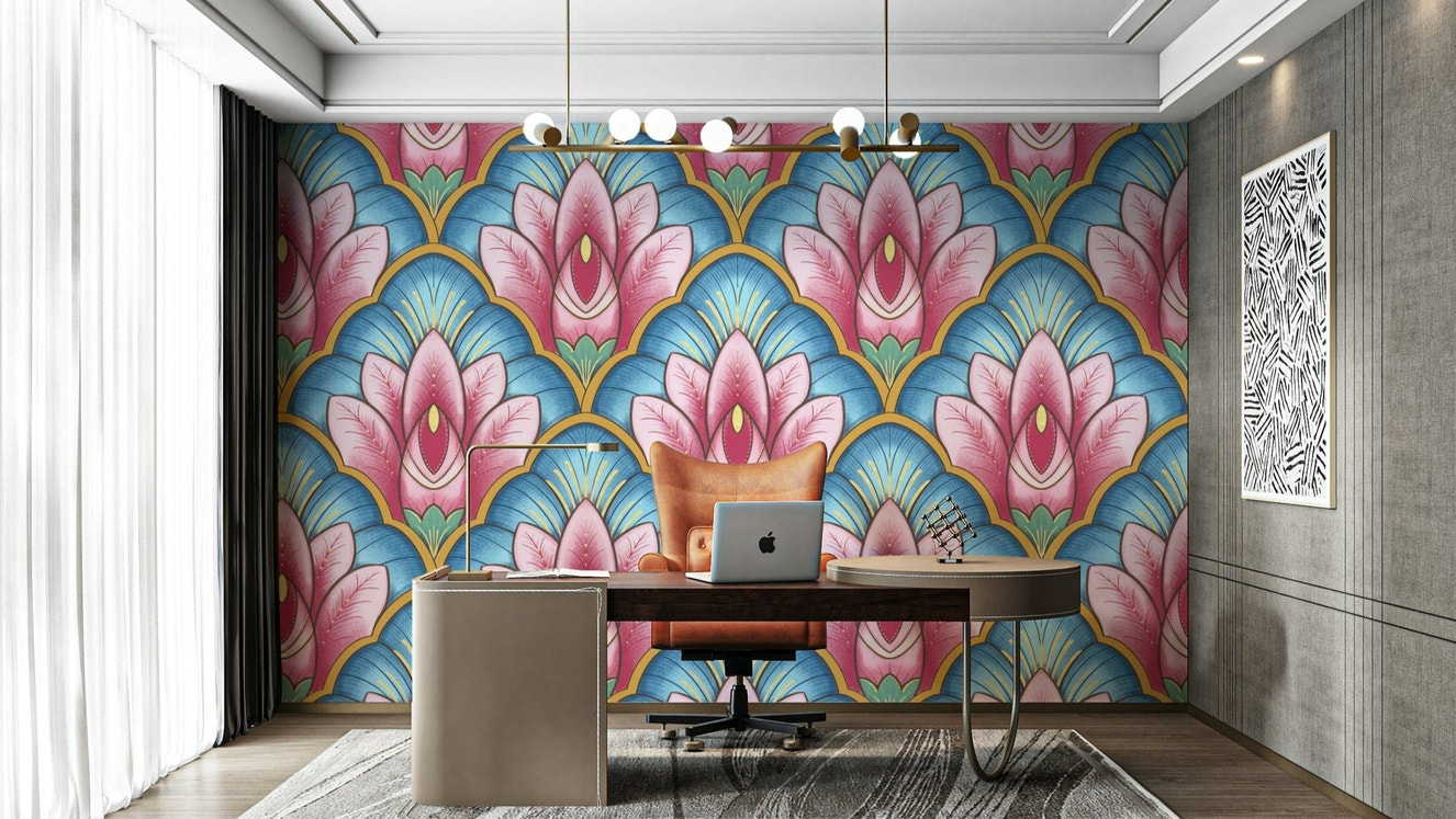 Art Deco Pink Lotus Wallpaper⁠