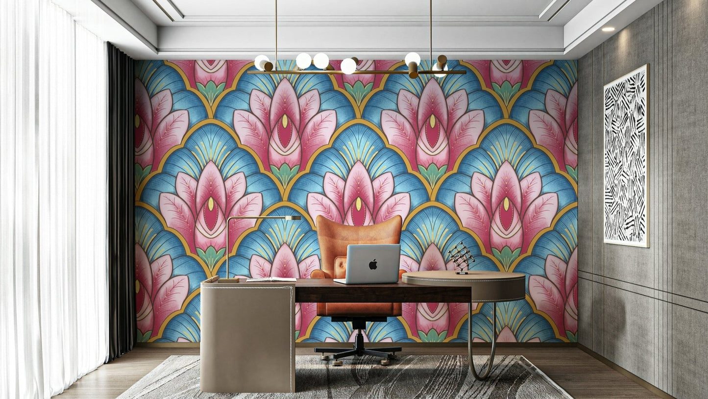 Art Deco Pink Lotus Wallpaper⁠ GD3937