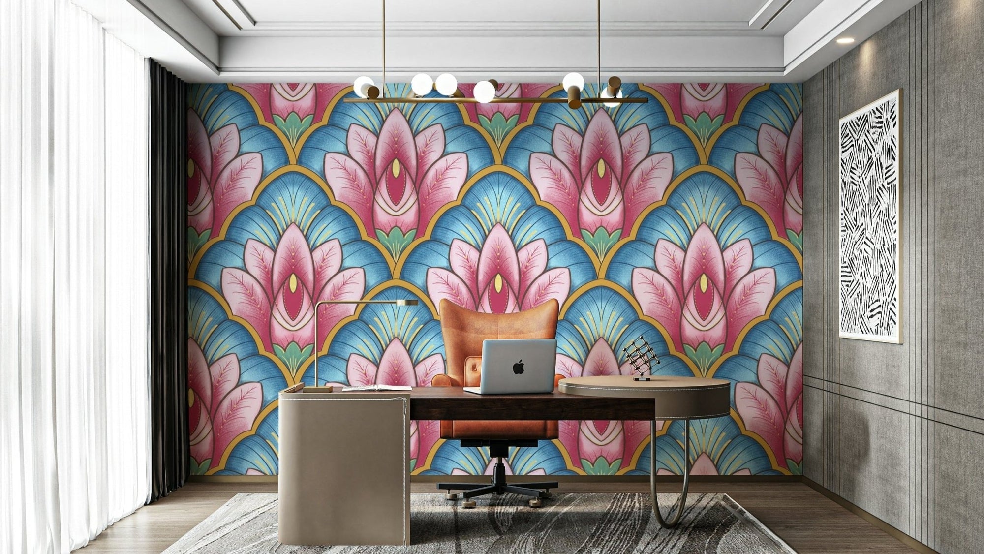 Art Deco Pink Lotus Wallpaper⁠ GD3937