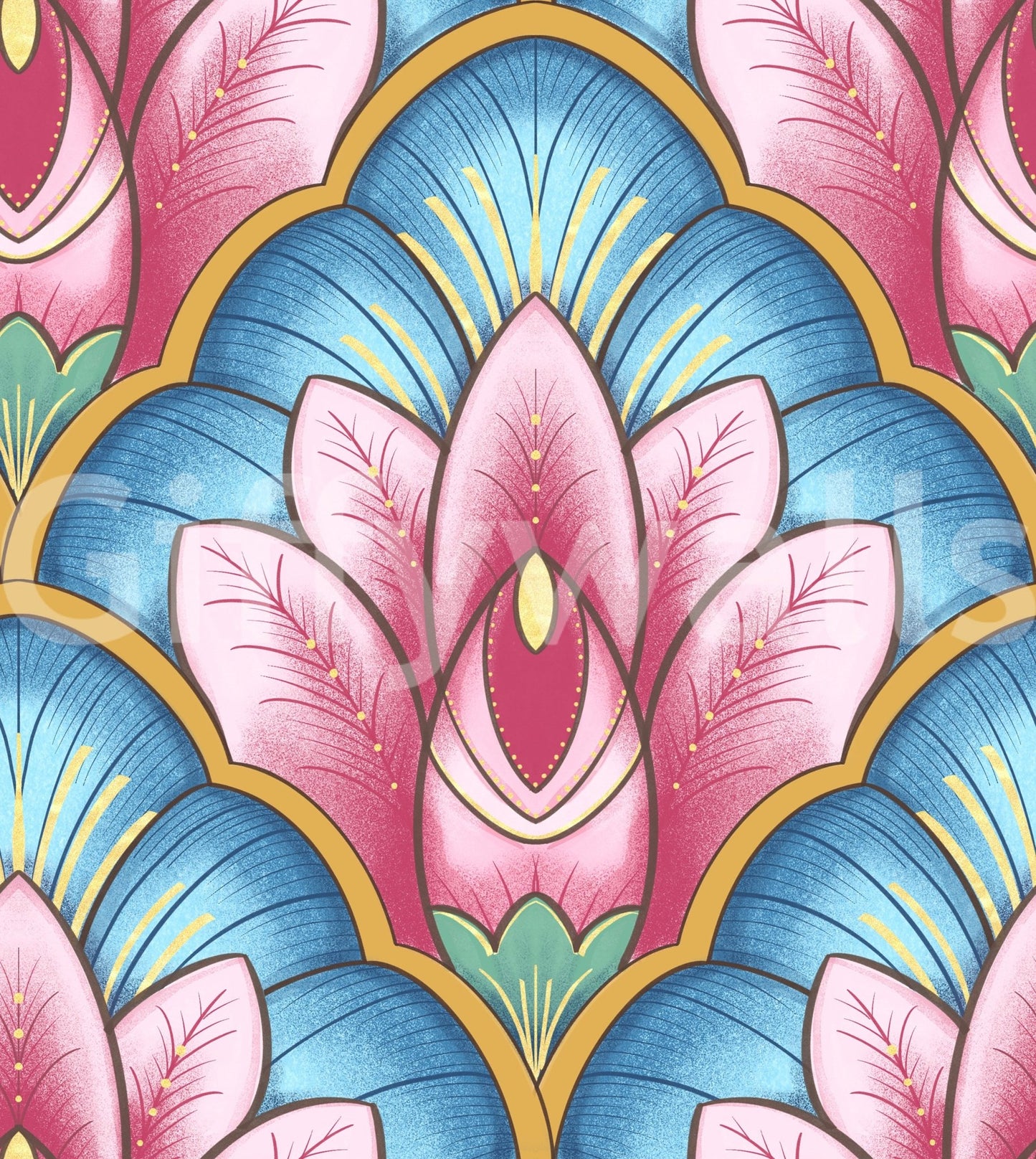 Art Deco Pink Lotus Wallpaper⁠ GD3937