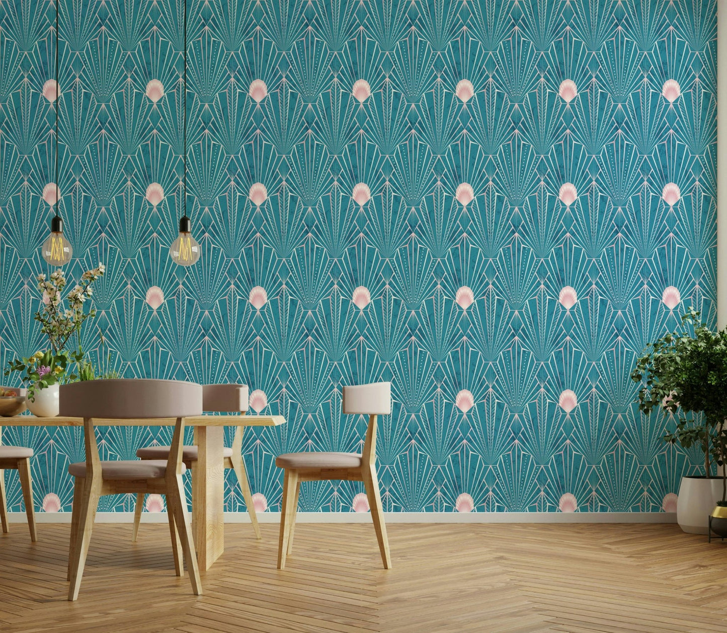 Art Deco teal rose gold luxury wall mural
 GD151
