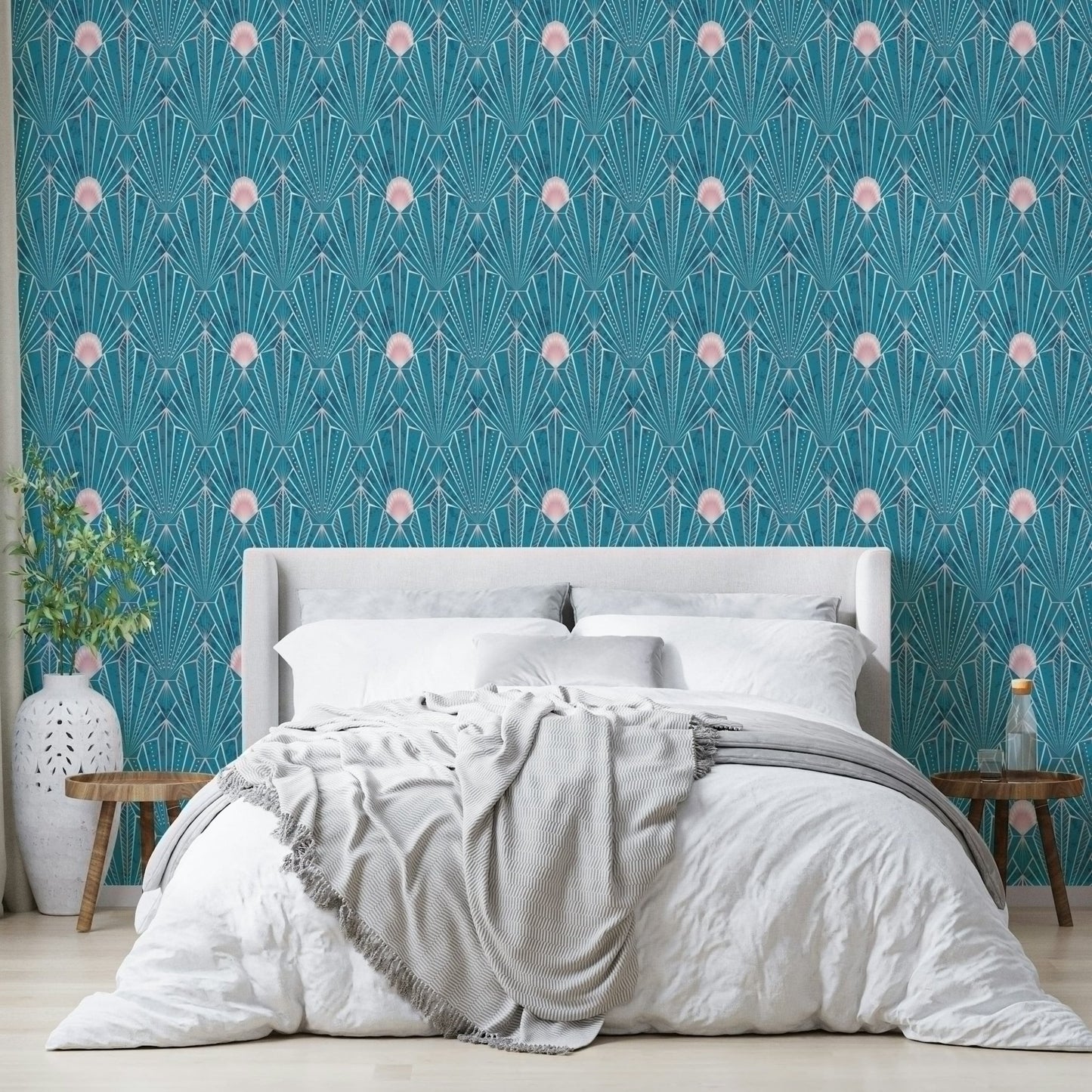 Radiant teal and rose gold Art Deco pattern GD151

