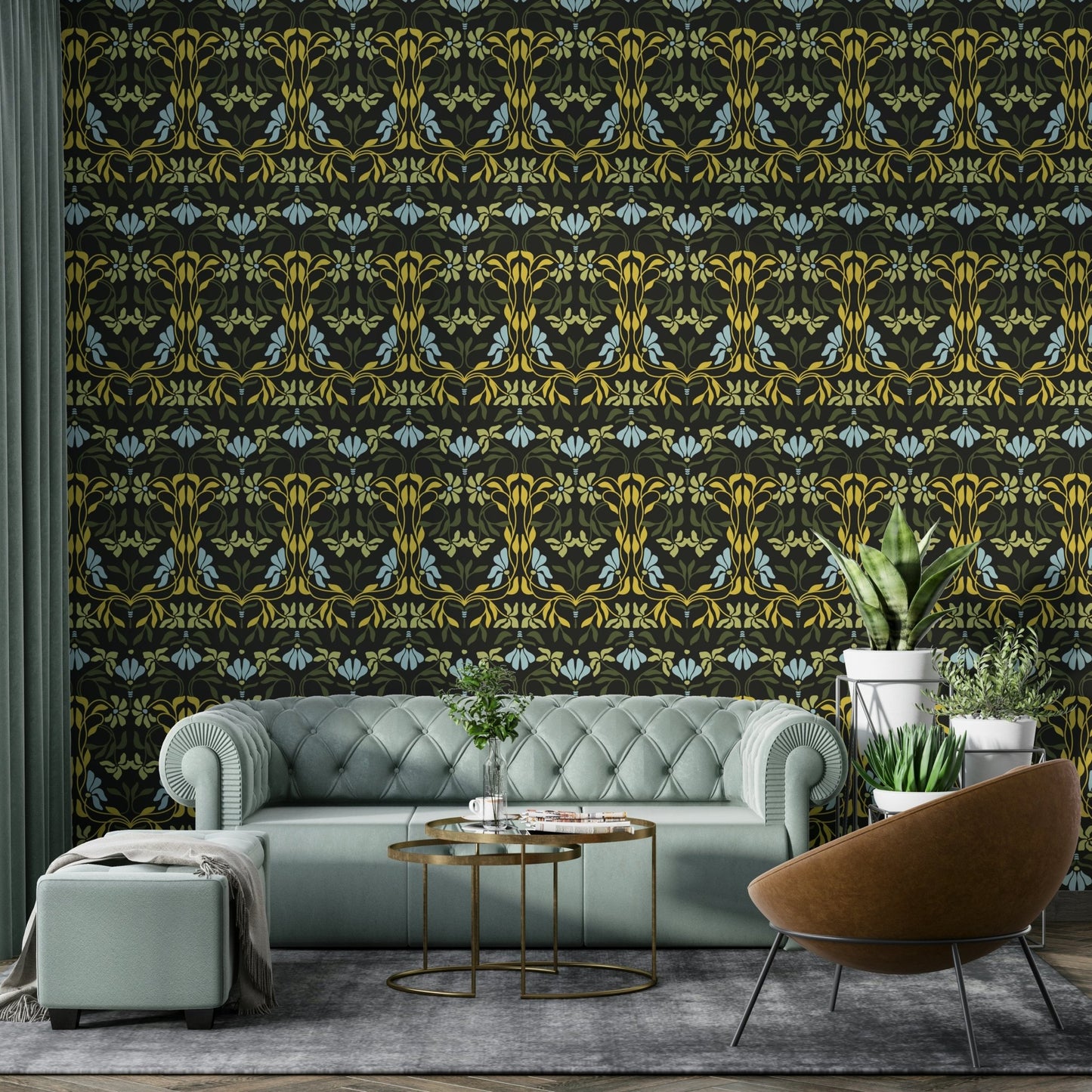 Elegant floral wallpaper in Art Nouveau style

