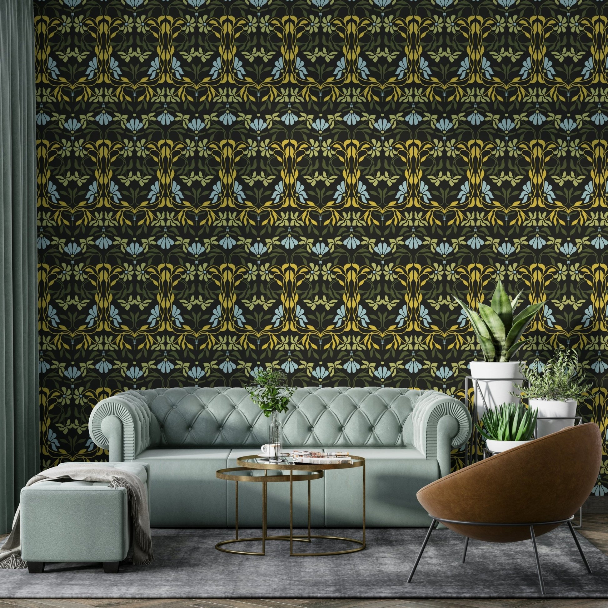 Elegant floral wallpaper in Art Nouveau style

