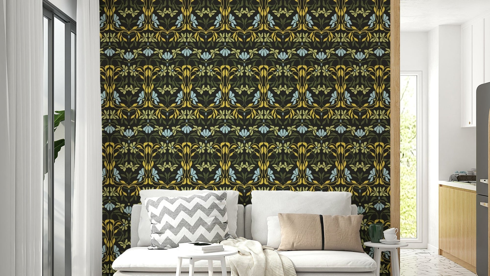 Bloom fusion mural with flowing floral lines GD834

