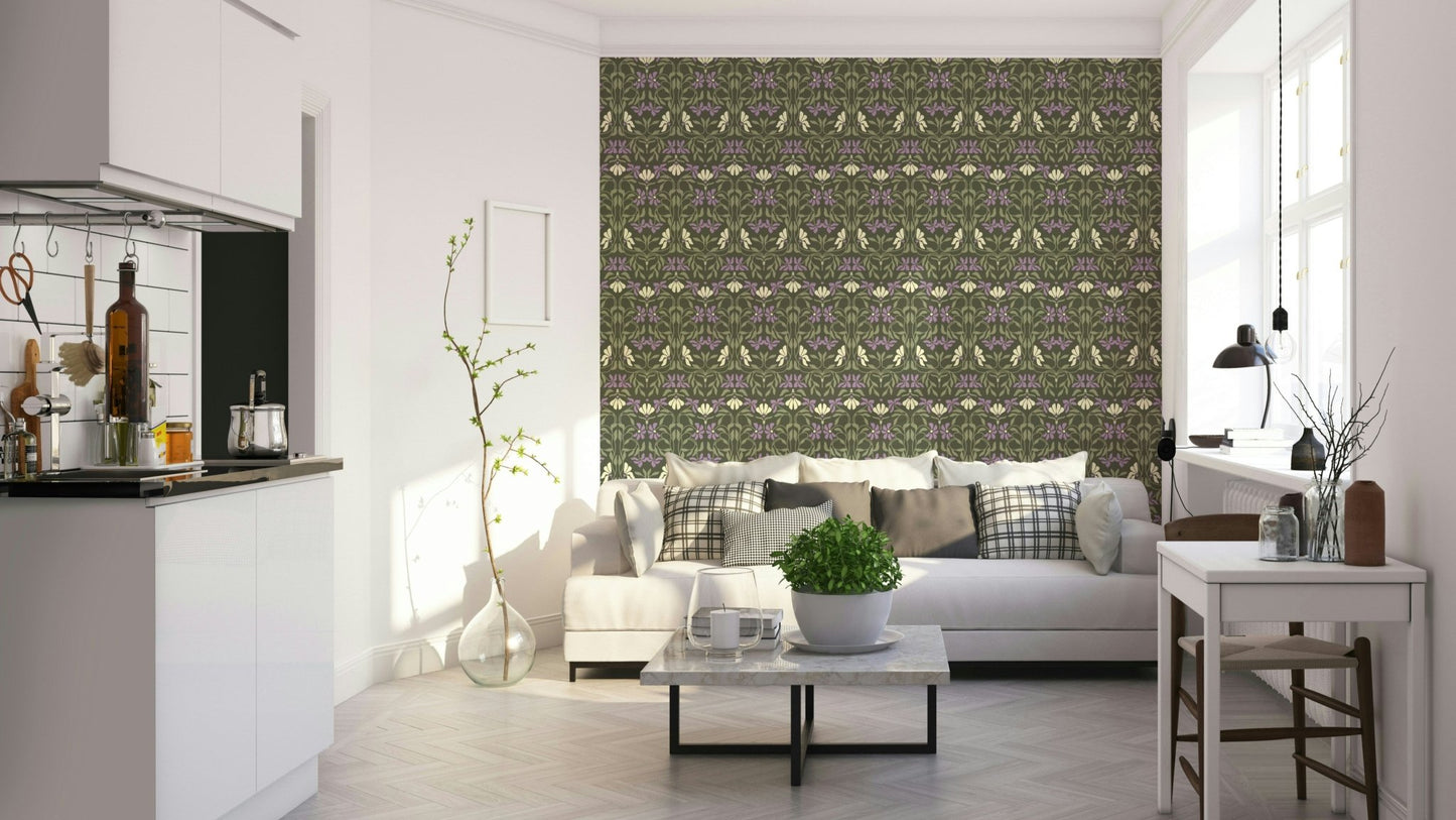 Stylized floral mural in Art Nouveau design

