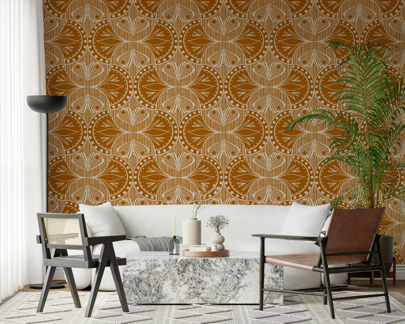 Unique Art Nouveau Butterfly or Floral in Burnt Orange design elegant mural art print.