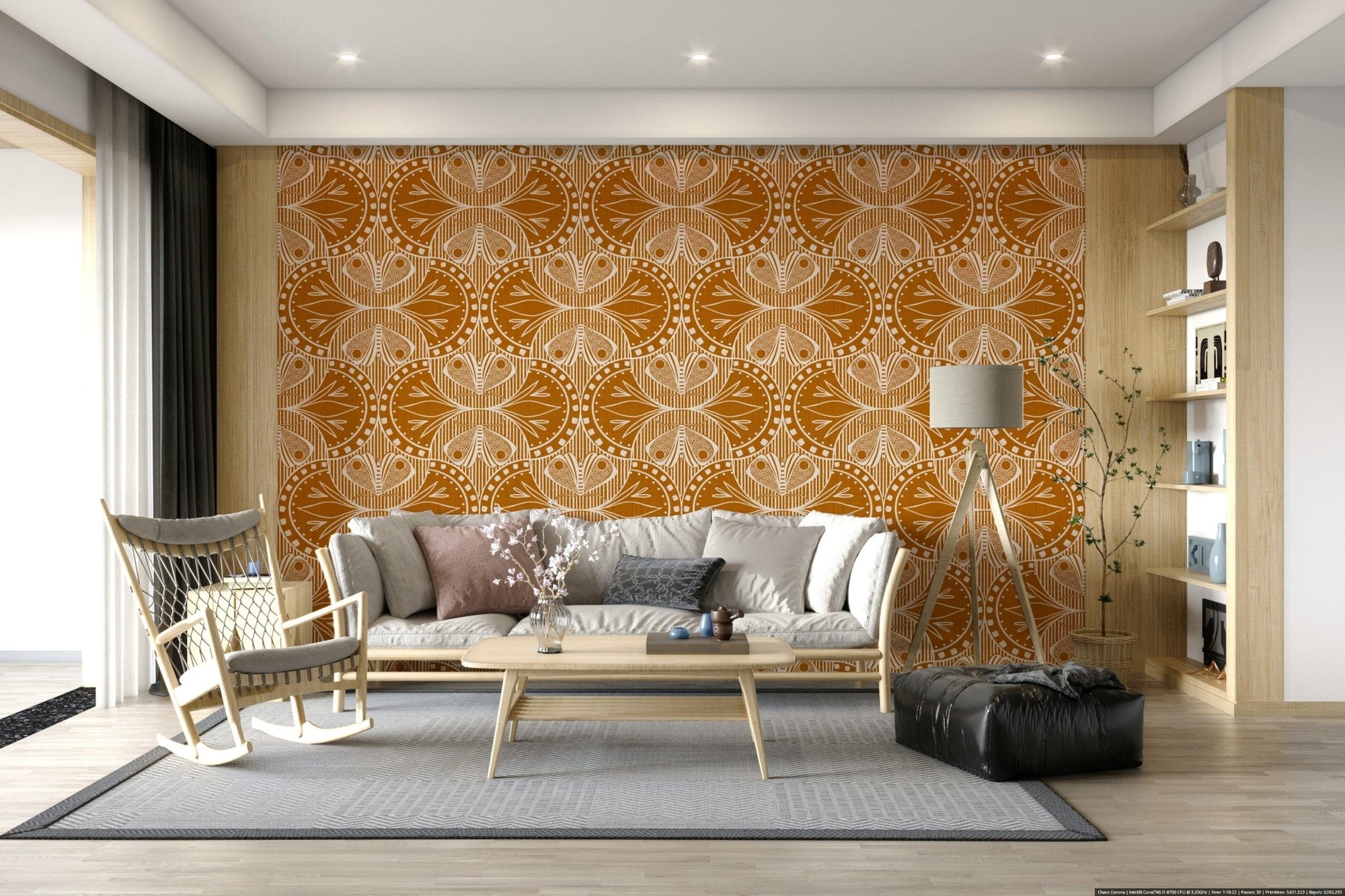 Art Nouveau Butterfly or Floral in Burnt Orange pattern vintage wallpaper wall covering., GD7001
