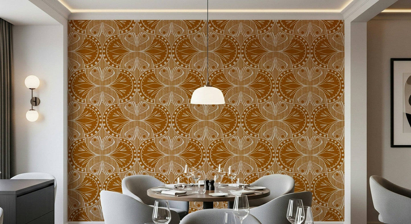 Grounded Art Nouveau Butterfly or Floral in Burnt Orange natural artwork room accent.