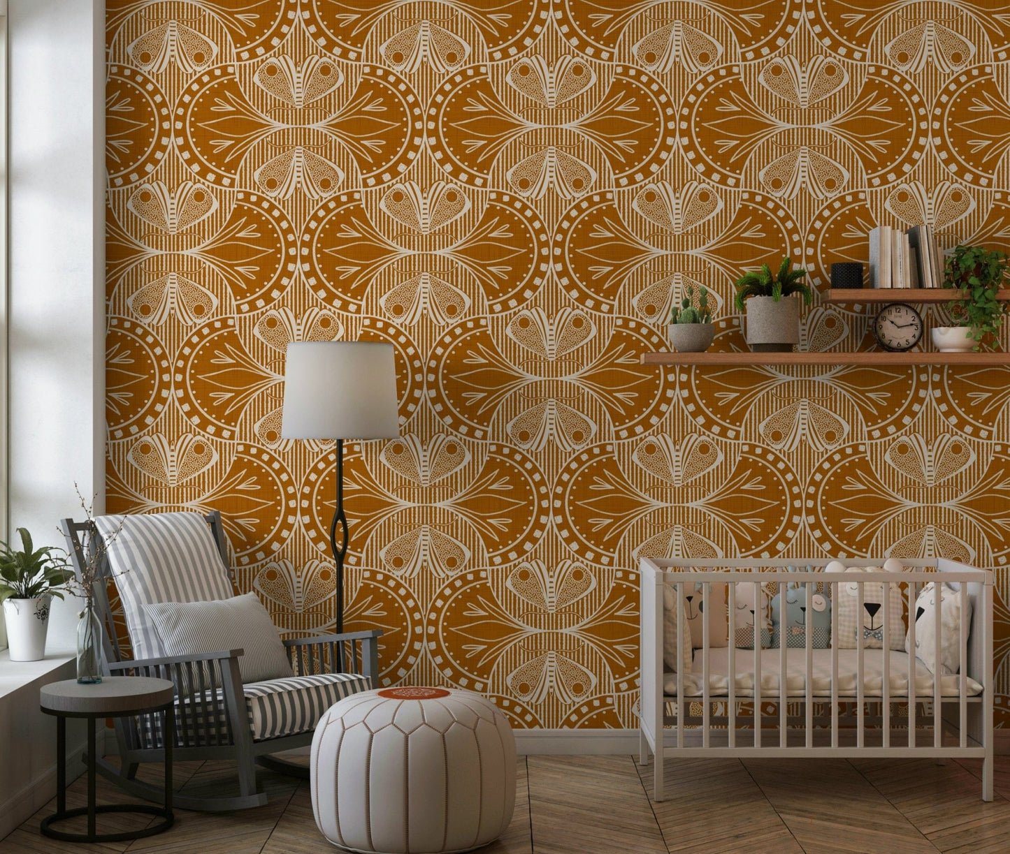 Stylish Art Nouveau Butterfly or Floral in Burnt Orange bohemian texture wall decor.