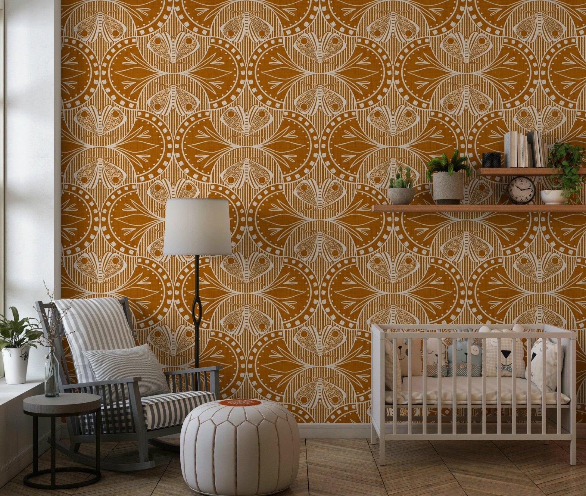 Stylish Art Nouveau Butterfly or Floral in Burnt Orange bohemian texture wall decor.