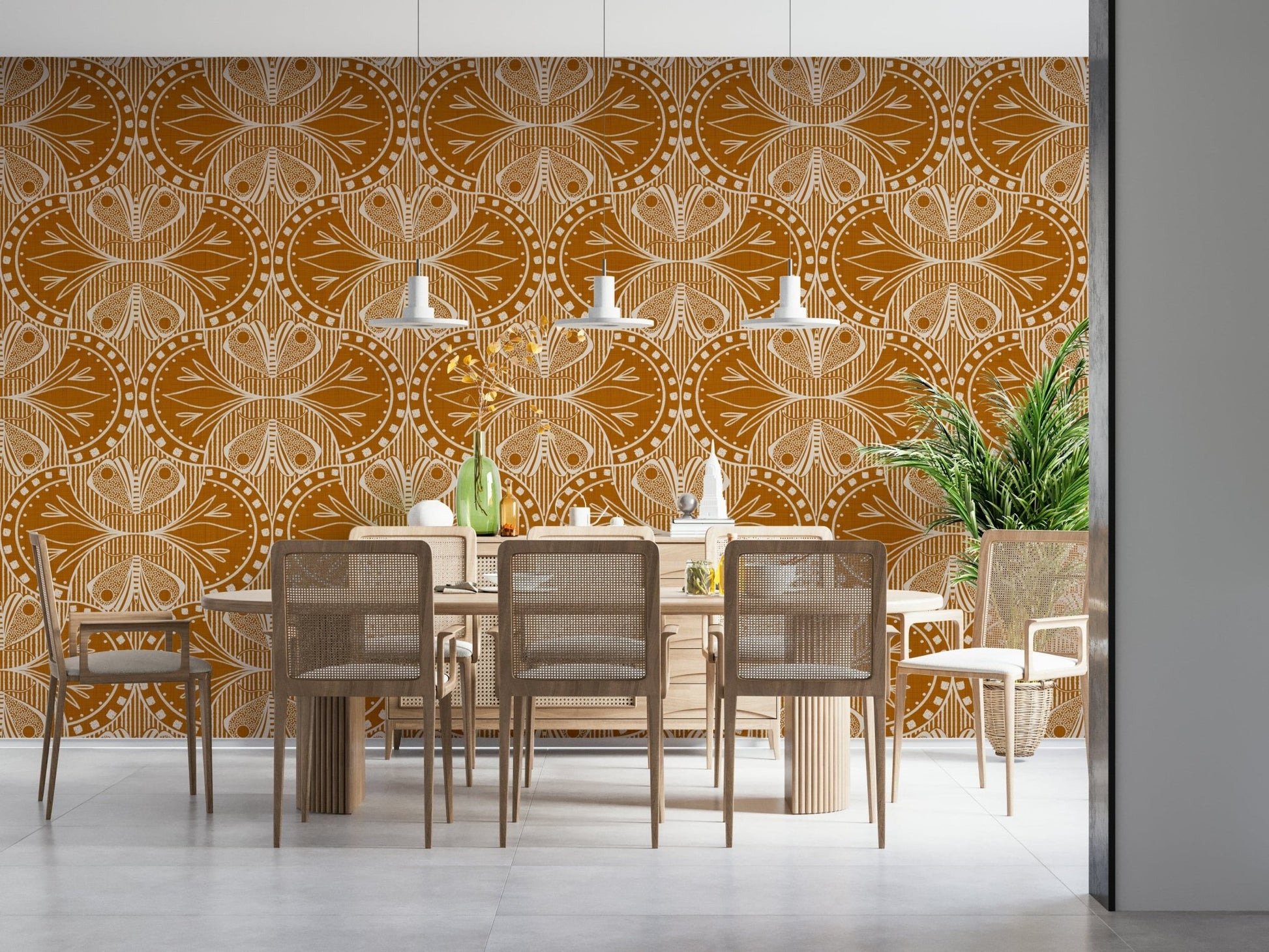 Exquisite Art Nouveau Butterfly or Floral in Burnt Orange moth textile surface decoration.