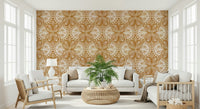 Art Nouveau Butterfly or Floral in Cream or Burnt Orange vintage detailed wallpaper.