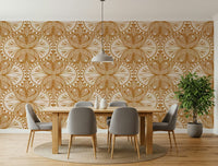 Intricate Art Nouveau Butterfly or Floral in Cream or Burnt Orange sepia wall covering.