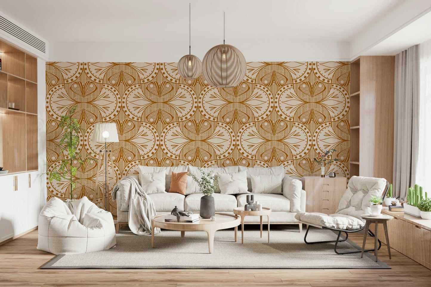 Art Nouveau Butterfly or Floral in Cream or Burnt Orange charming geometric wall art.