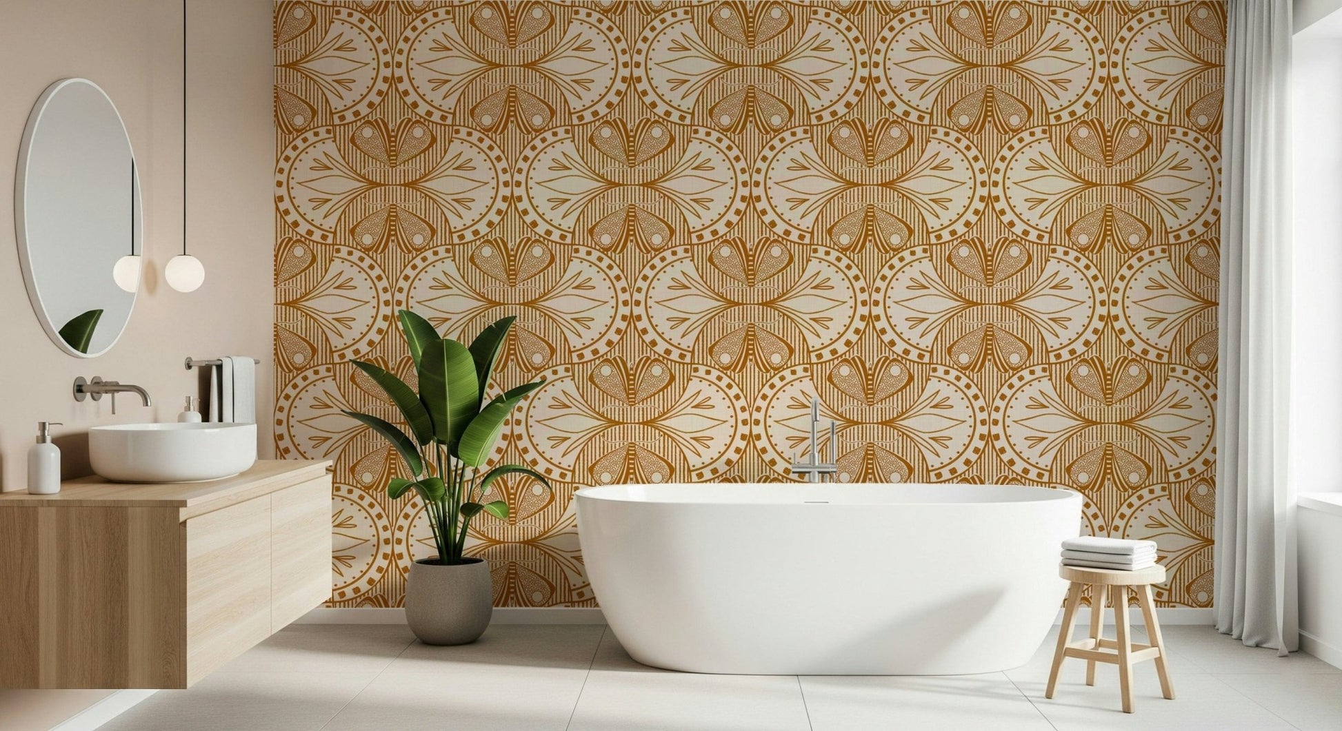 Decorative Art Nouveau Butterfly or Floral in Cream or Burnt Orange wall mural print.