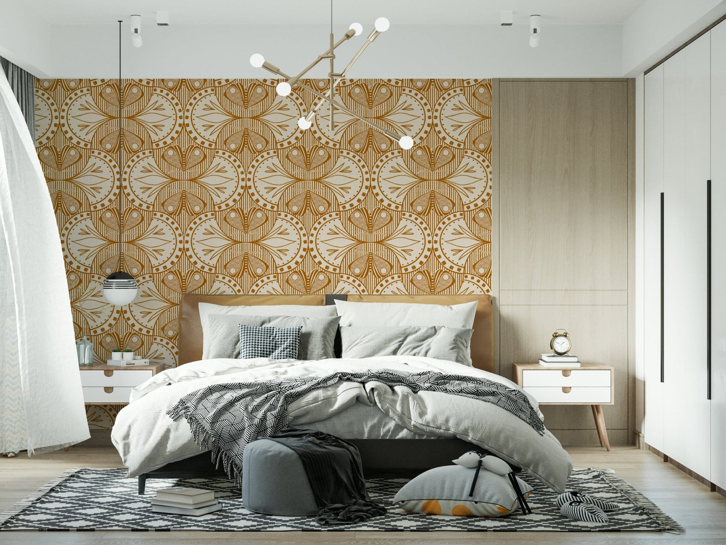 Art Nouveau Butterfly or Floral in Cream or Burnt Orange rustic wall mural tapestry.