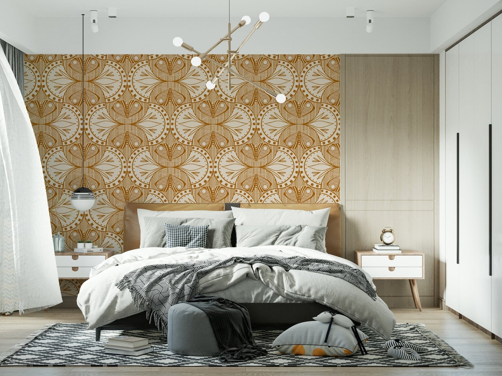 Art Nouveau Butterfly or Floral in Cream or Burnt Orange rustic wall mural tapestry.