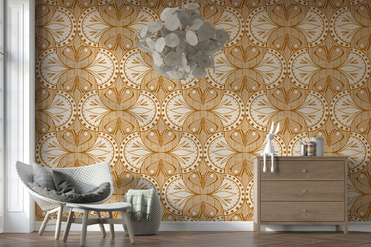 Art Nouveau Butterfly Floral $\mid$ Exquisite cream burnt orange wallpaper.