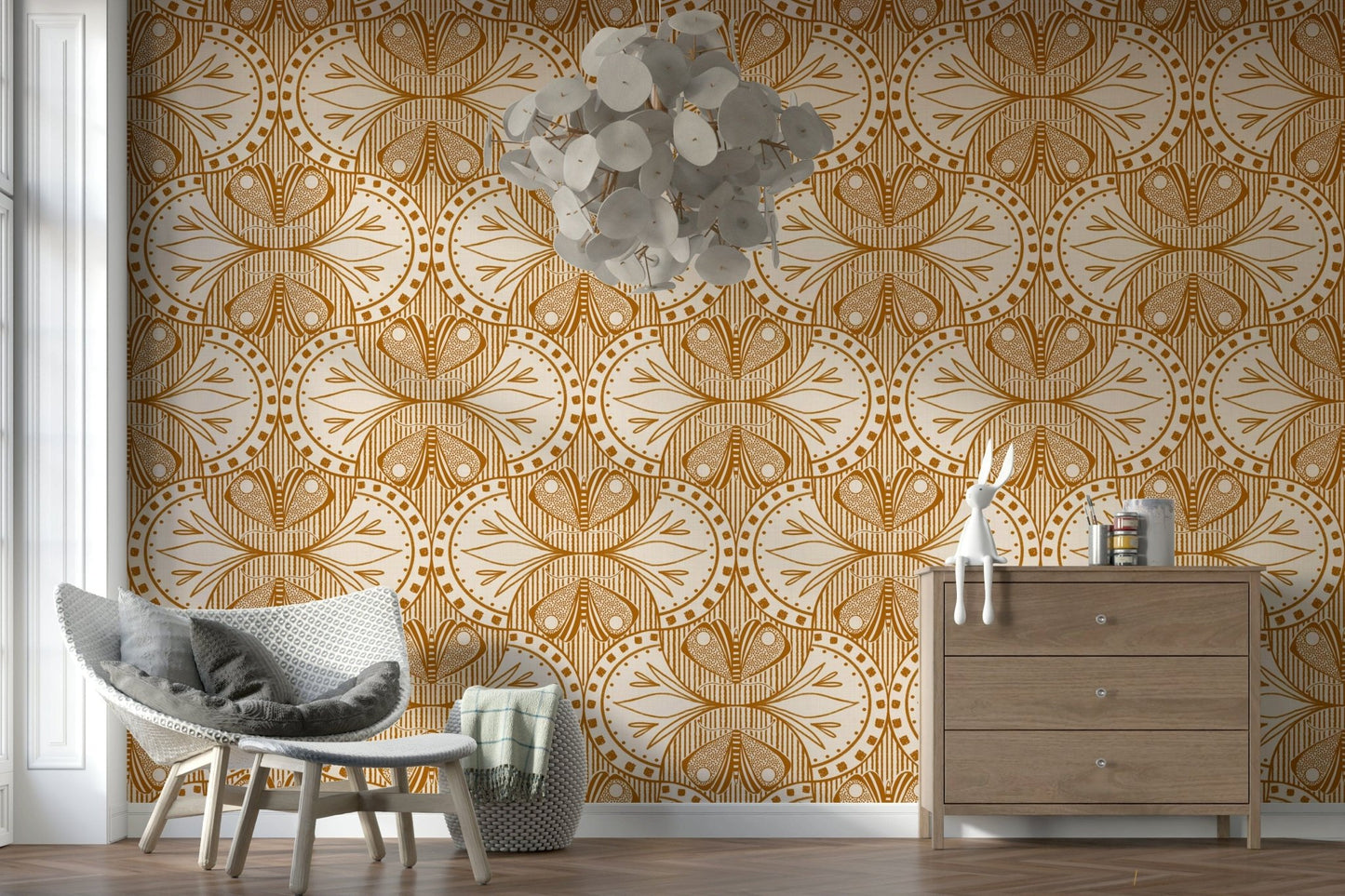Art Nouveau Butterfly Floral $\mid$ Exquisite cream burnt orange wallpaper.