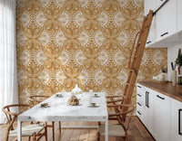 Art Nouveau Butterfly or Floral in Cream or Burnt Orange symmetrical tan wallpaper panel.