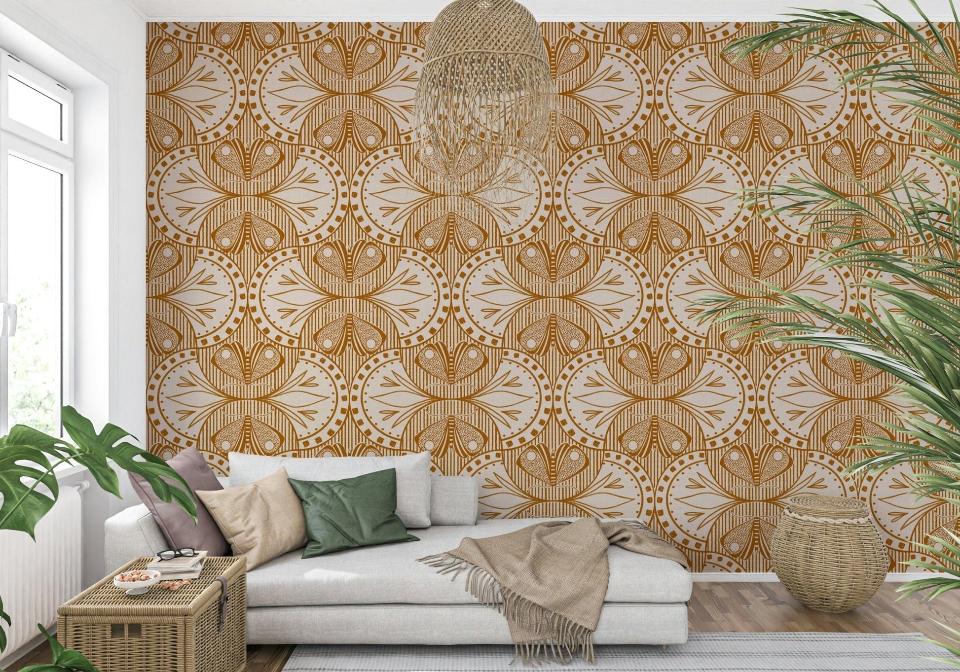 Stylish Art Nouveau Butterfly or Floral in Cream or Burnt Orange wall mural décor.