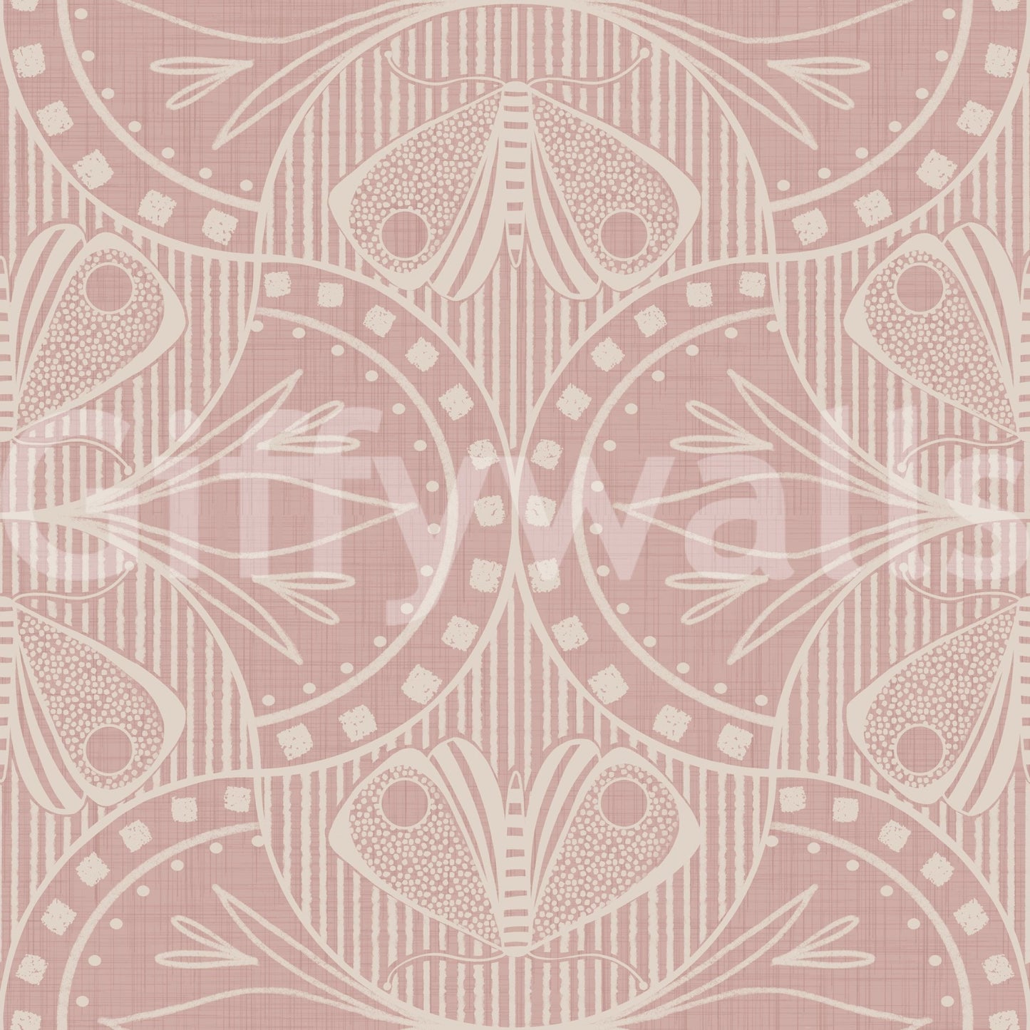 Delicate Art Nouveau Butterfly Floral in Dusty Pink nature motif.