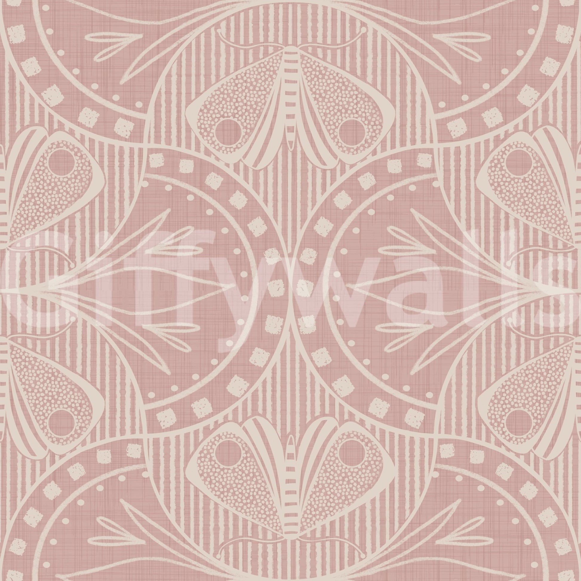 Delicate Art Nouveau Butterfly Floral in Dusty Pink nature motif.