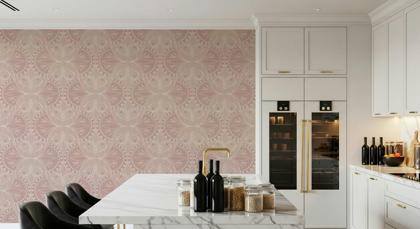 Charming Art Nouveau Butterfly Floral in Dusty Pink moth artwork.