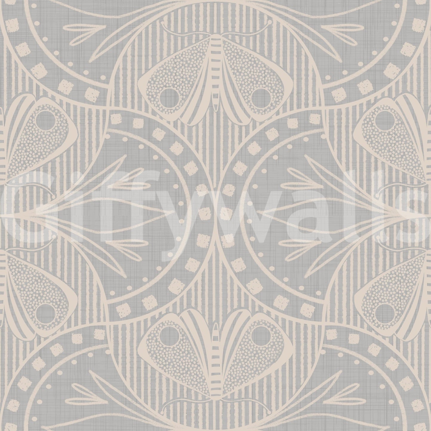 Art Nouveau Butterfly Floral in Light Grey Wallpaper⁠