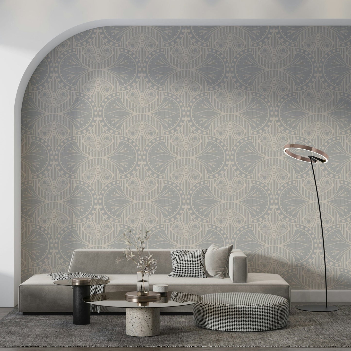 Art Nouveau Butterfly Floral in Light Grey Wallpaper⁠